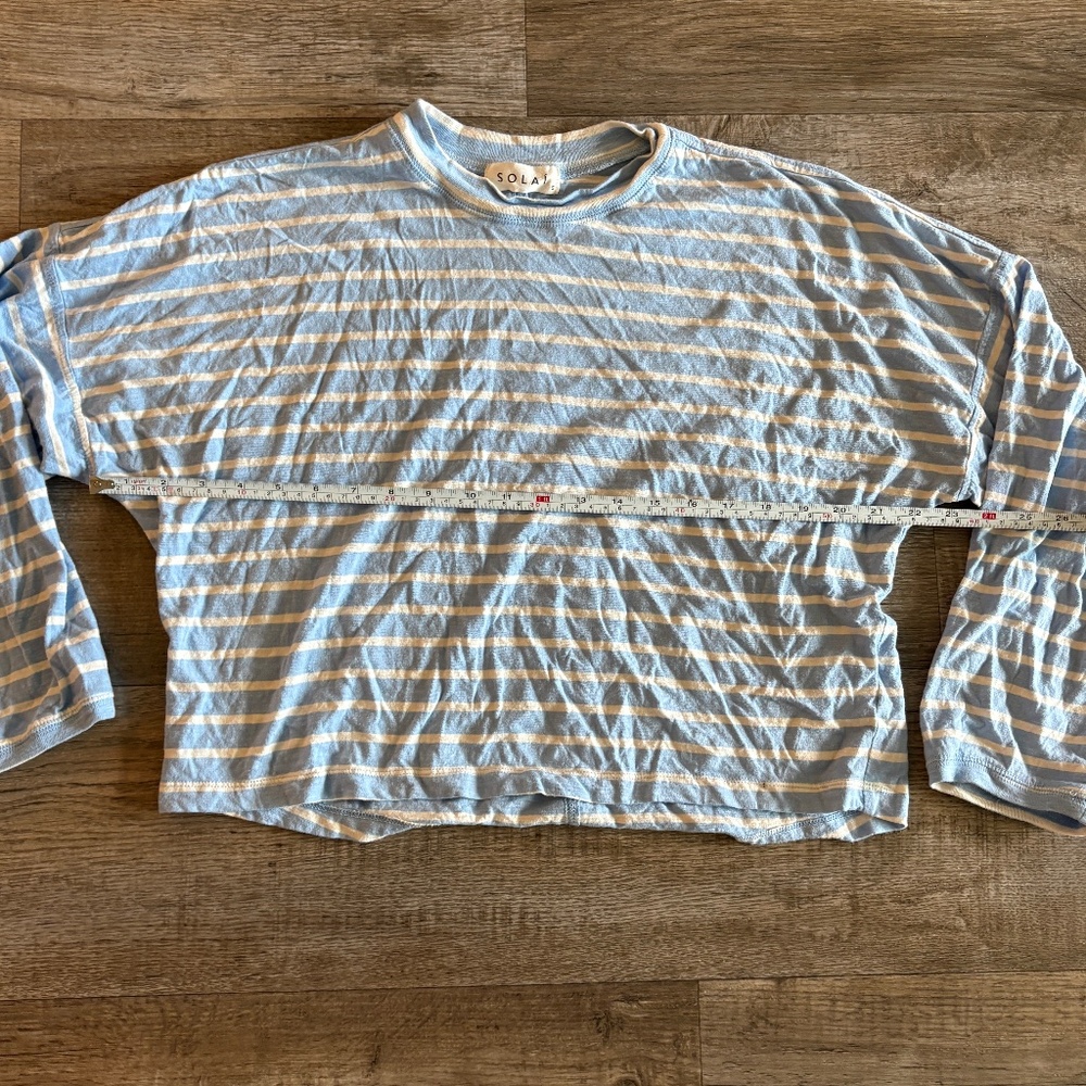 SOLAI the Label Striped Top Blue White 100% Cotton Long sleeve crop top - Picture 6 of 9